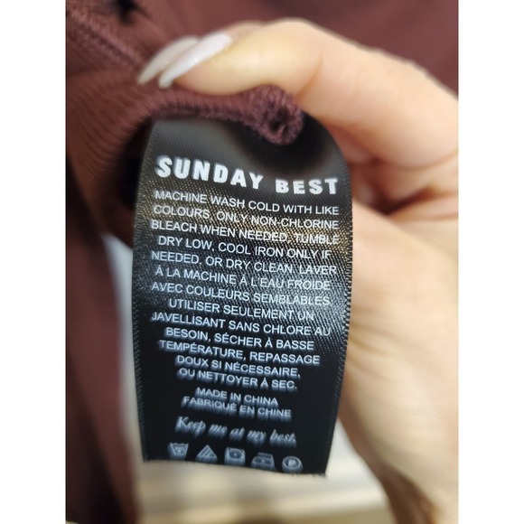 Sunday Best Women's Ruched‎ Long Sleeve Crop Top Square Neck Blouse Burgundy - Picture 5 of 6